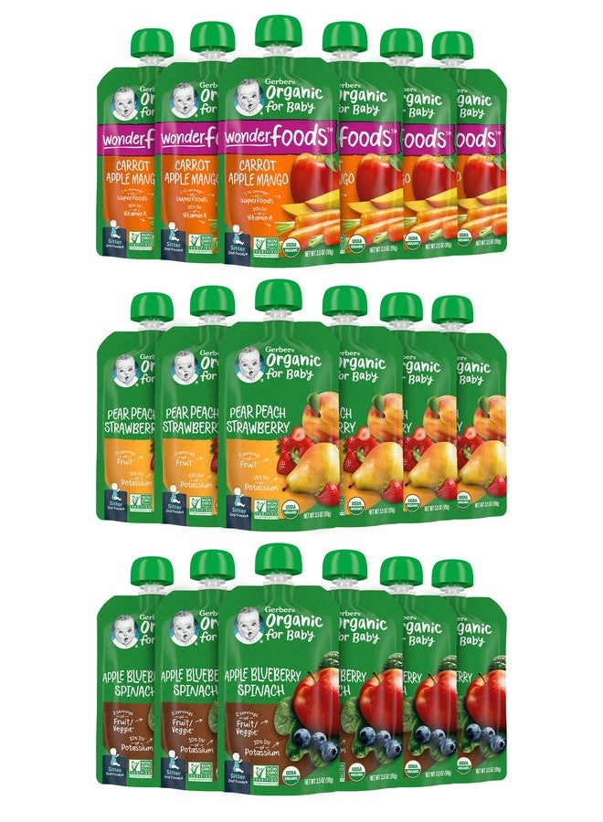 Gerber Organic 2nd Foods Baby Food, Fruit and Veggie Variety Pack, 3.5 oz Pouch (Pack of 18) - Image 1