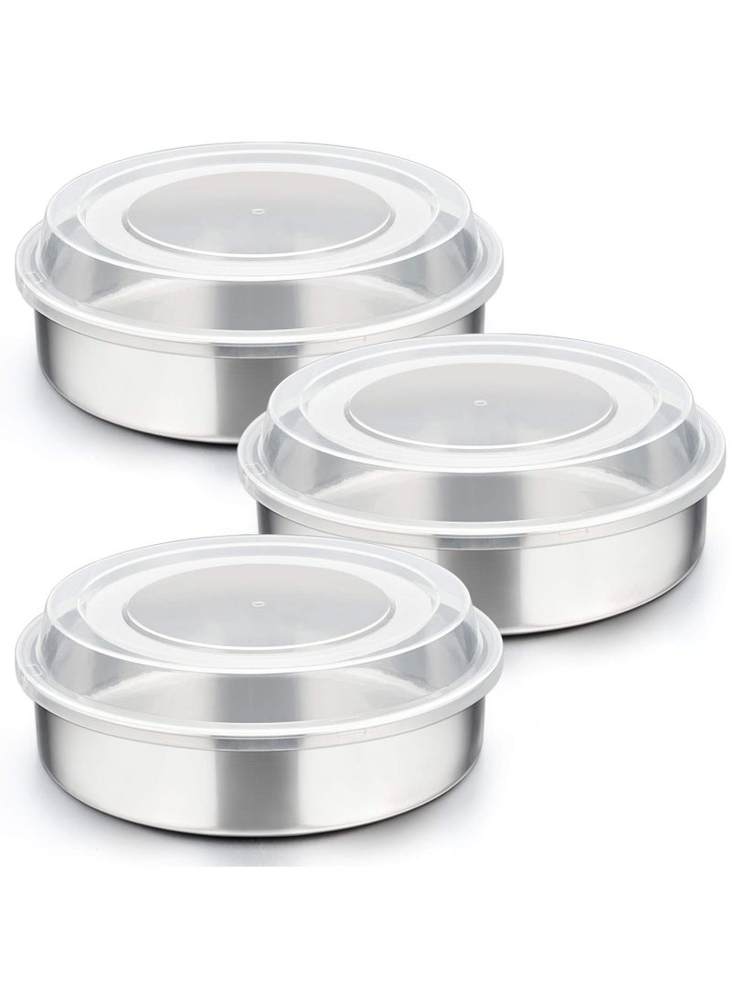 P&P CHEF PP CHEF 8inch Cake Pan with Lid Set 3 Pans  3 Lids Stainless Steel Round Baking Pans for Picnic Wedding Birthday Leakproof Pan  Raised Plastic Cover Healthy  Nontoxic Dishwasher Safe 