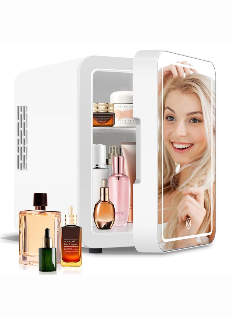 ميون ثلاجة صغيرة مع مرآة LED قابلة للتعتيم للتبريد والتدفئة ثلاجة صغيرة لتبريد مستحضرات التجميل والعناية بالبشرة والطعام لغرفة النوم والمكتب والسيارة - Image 1