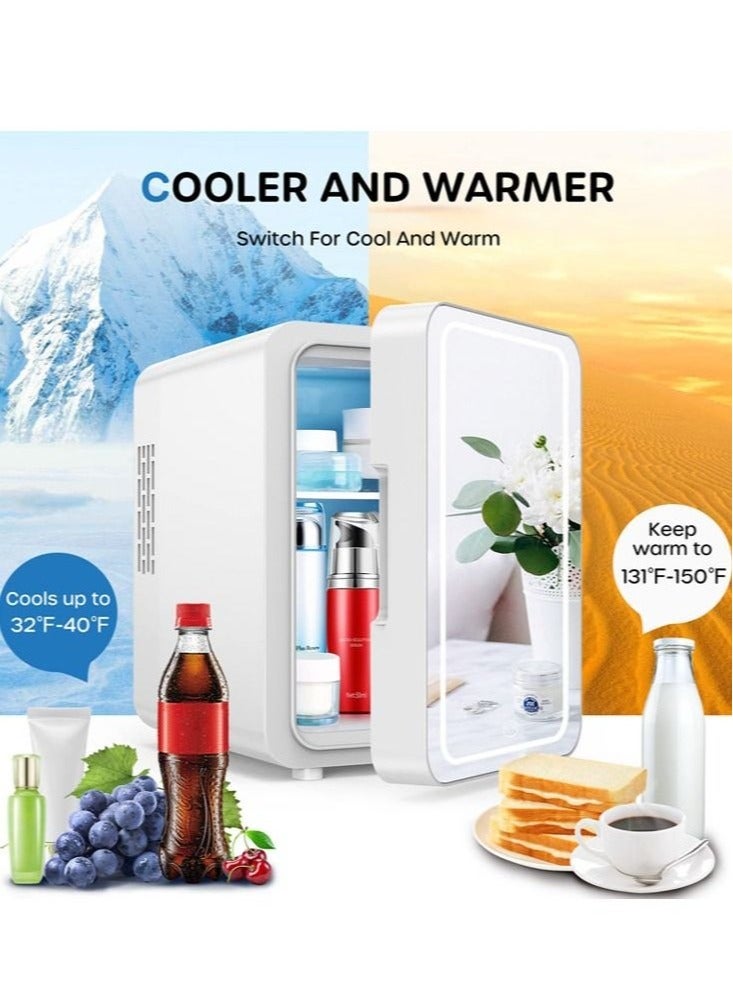 ميون ثلاجة صغيرة مع مرآة LED قابلة للتعتيم للتبريد والتدفئة ثلاجة صغيرة لتبريد مستحضرات التجميل والعناية بالبشرة والطعام لغرفة النوم والمكتب والسيارة - Image 3