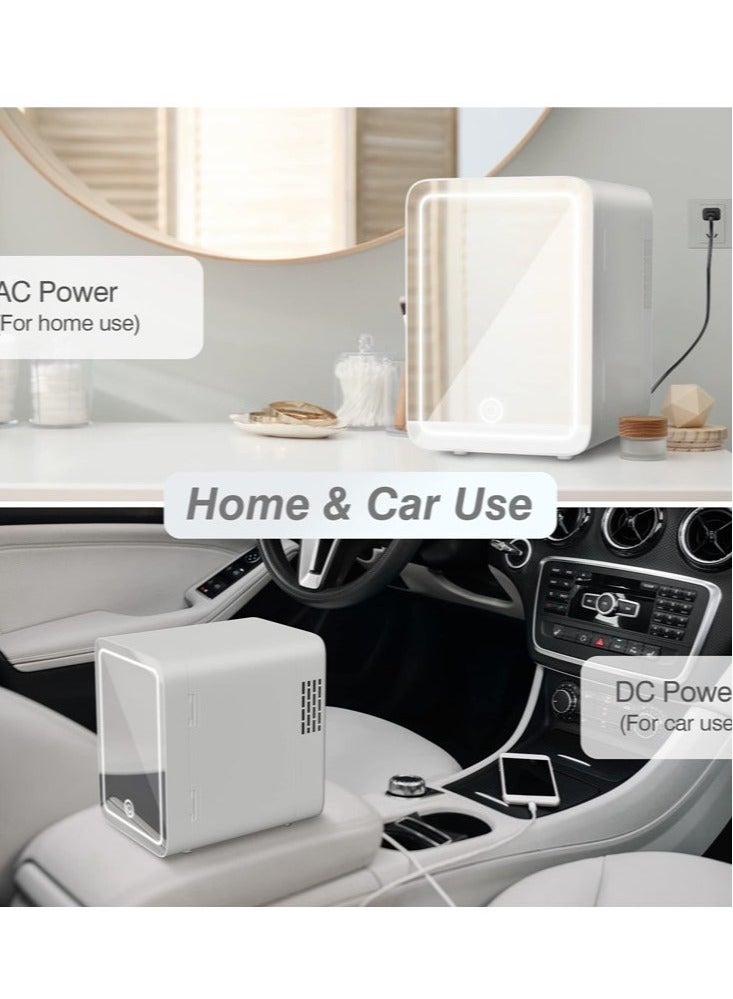 ميون ثلاجة صغيرة مع مرآة LED قابلة للتعتيم للتبريد والتدفئة ثلاجة صغيرة لتبريد مستحضرات التجميل والعناية بالبشرة والطعام لغرفة النوم والمكتب والسيارة - Image 4