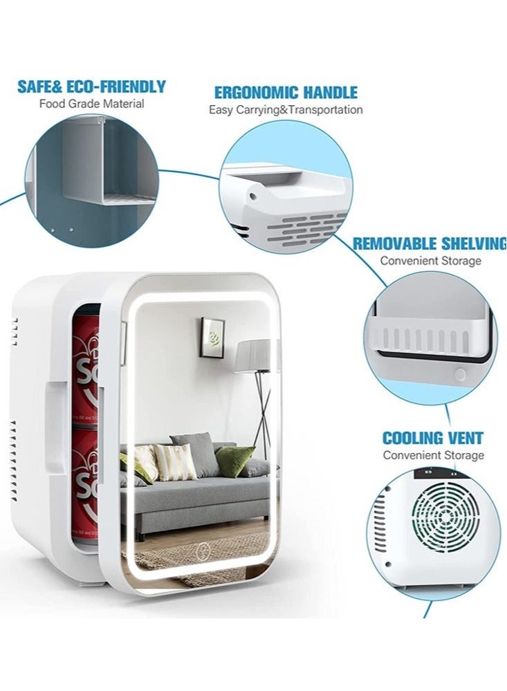 ميون ثلاجة صغيرة مع مرآة LED قابلة للتعتيم للتبريد والتدفئة ثلاجة صغيرة لتبريد مستحضرات التجميل والعناية بالبشرة والطعام لغرفة النوم والمكتب والسيارة - Image 2