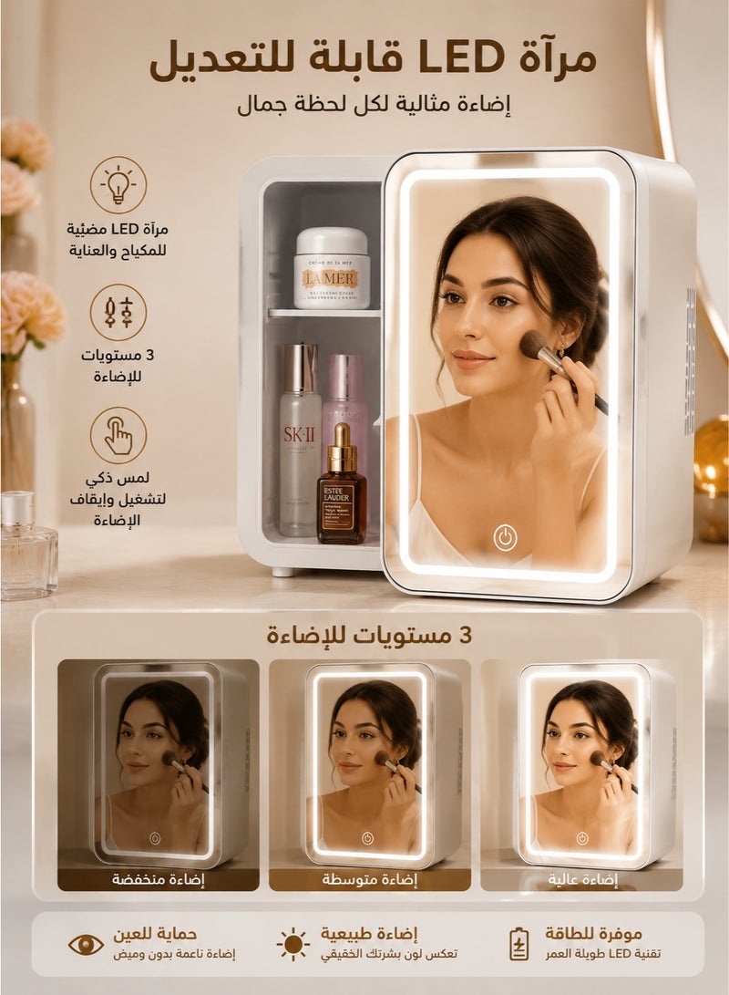 ميون ثلاجة صغيرة مع مرآة LED قابلة للتعتيم للتبريد والتدفئة ثلاجة صغيرة لتبريد مستحضرات التجميل والعناية بالبشرة والطعام لغرفة النوم والمكتب والسيارة - Image 2