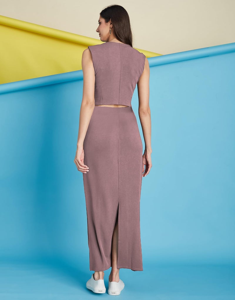 SIRIL Polyester Co Ord Set for Women, Co ord Set for Women Stylish, Top and Skirt Set (839CTK12643-L_Mauve) - Image 2