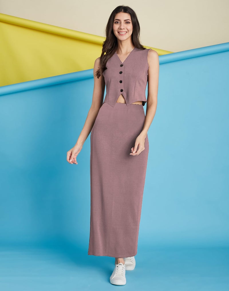 SIRIL Polyester Co Ord Set for Women, Co ord Set for Women Stylish, Top and Skirt Set (839CTK12643-L_Mauve) - Image 5