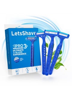 LetsShave Pro 3 Plus Disposable Shaving Razors For Men, Pack Of 3, Stainless Steel, Razor With Rubber Grip Handle & Safety Cap, Open Flow Hair Remover Made In South Korea, Razor For Men Face And Head  - Image 1