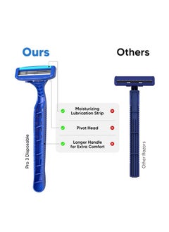 LetsShave Pro 3 Plus Disposable Shaving Razors For Men, Pack Of 3, Stainless Steel, Razor With Rubber Grip Handle & Safety Cap, Open Flow Hair Remover Made In South Korea, Razor For Men Face And Head  - Image 3