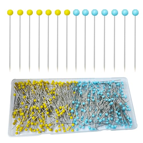 Hovesty 500 PCS Straight Pins, 1.75IN Sewing Pins Long Glass Ball Head Quilting Pins for Fabric, Stainless Steel Dressmaker for Sewing, Crafts, Jewelry Making, DIY(Yellow and Blue) - Image 1