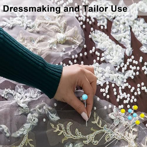 Hovesty 500 PCS Straight Pins, 1.75IN Sewing Pins Long Glass Ball Head Quilting Pins for Fabric, Stainless Steel Dressmaker for Sewing, Crafts, Jewelry Making, DIY(Yellow and Blue) - Image 4
