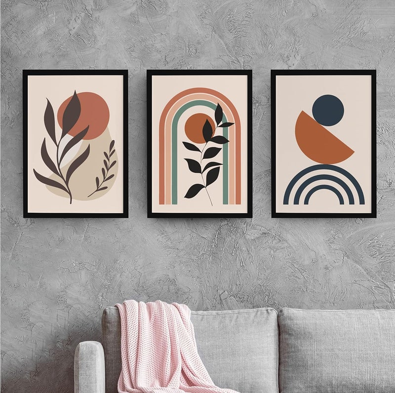 AD INFINITUM Paper Framed Asthetic Boho Wall Art Decor Modern Art Paintings For Home Set Of 3 Boho_Design1 30 X 45 Cm 12 X 18 Inches Each