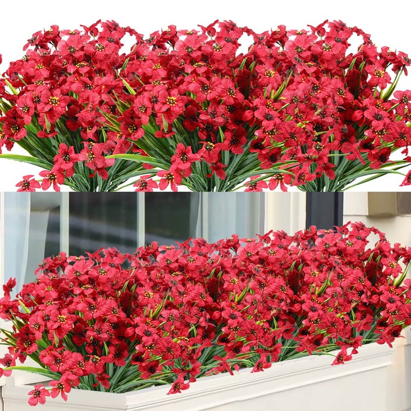 ArtBloom 10 Bundles Outdoor Artificial Flowers UV Resistant No Fade Fake Violet Flowers for Indoor Outside Hanging Plants Garden Patio Porch Window Box Home Wedding Farmhouse Decor Red