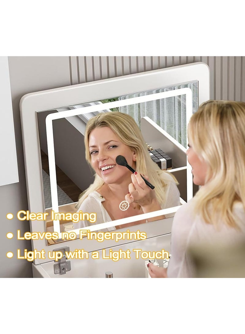 طاولة مكياج مدمجة مع مرآة علوية قابلة للطي وإضاءة LED وسطح زجاجي و3 أدراج تخزين ومقعد مخفي لغرفة النوم ذات المساحة الصغيرة (SZZ007) - Image 3