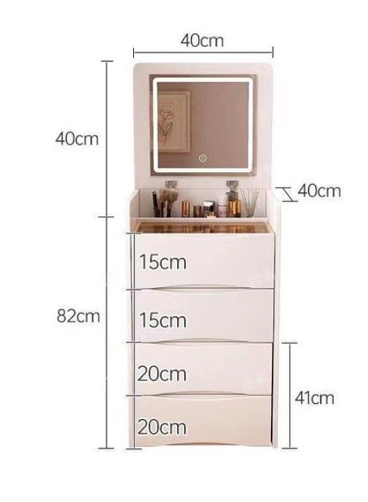 طاولة مكياج مدمجة مع مرآة علوية قابلة للطي وإضاءة LED وسطح زجاجي و3 أدراج تخزين ومقعد مخفي لغرفة النوم ذات المساحة الصغيرة (SZZ007) - Image 2