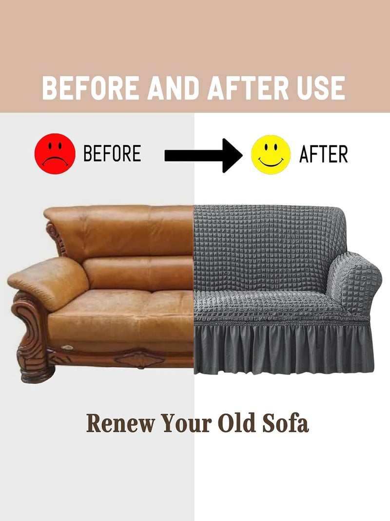 VORHANG Stretch Sofa Slipcover Easy Fitted Sofa Couch Cover with Skirt Dark Grey 3 Seater Pack of 1 - Image 4