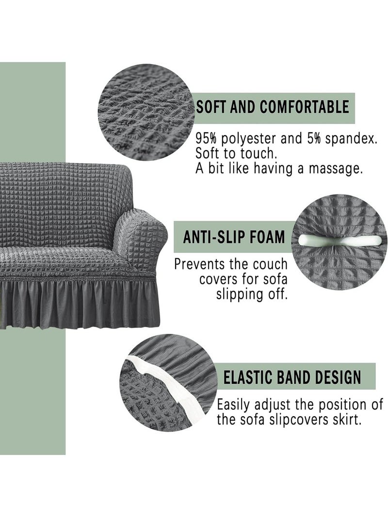 VORHANG Stretch Sofa Slipcover Easy Fitted Sofa Couch Cover with Skirt Dark Grey 3 Seater Pack of 1 - Image 3