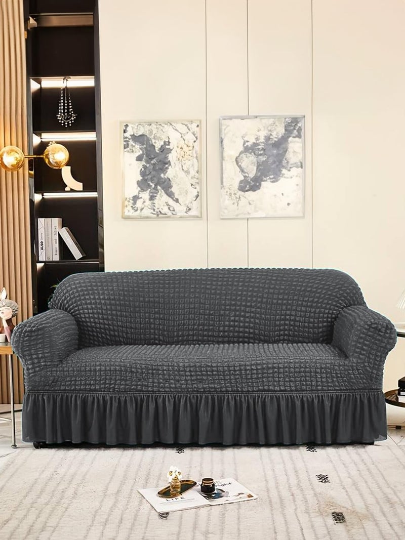 VORHANG Stretch Sofa Slipcover Easy Fitted Sofa Couch Cover with Skirt Dark Grey 3 Seater Pack of 1 - Image 1