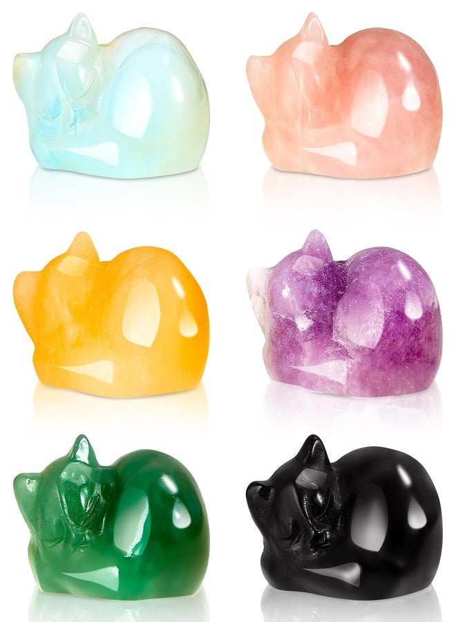 Barydat مجموعة باريدات من 6 تماثيل قطط كريستالية، زينة قطط لطيفة لعيد الميلاد، زينة من الأحجار الكريمة، منحوتات صغيرة منحوتة، هدايا للنساء في عيد الميلاد، لمحبي القطط، ديكور منزلي ومكتبي من الأحجار الكريمة - Image 1