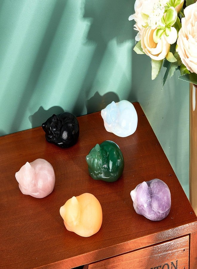 Barydat مجموعة باريدات من 6 تماثيل قطط كريستالية، زينة قطط لطيفة لعيد الميلاد، زينة من الأحجار الكريمة، منحوتات صغيرة منحوتة، هدايا للنساء في عيد الميلاد، لمحبي القطط، ديكور منزلي ومكتبي من الأحجار الكريمة - Image 4