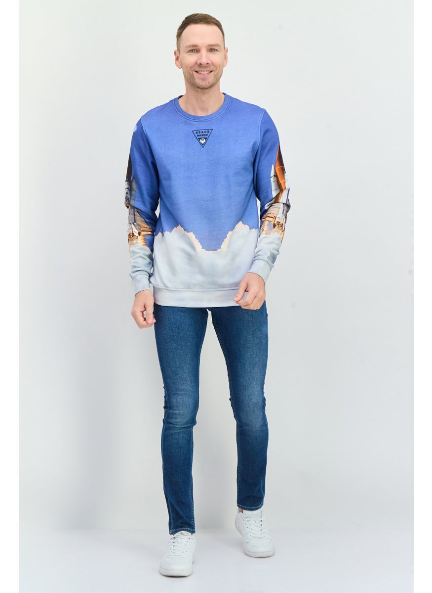 frankie morello Men Crew Neck Printed Pull Over Sweatshirts, Blue Combo  - Image 3