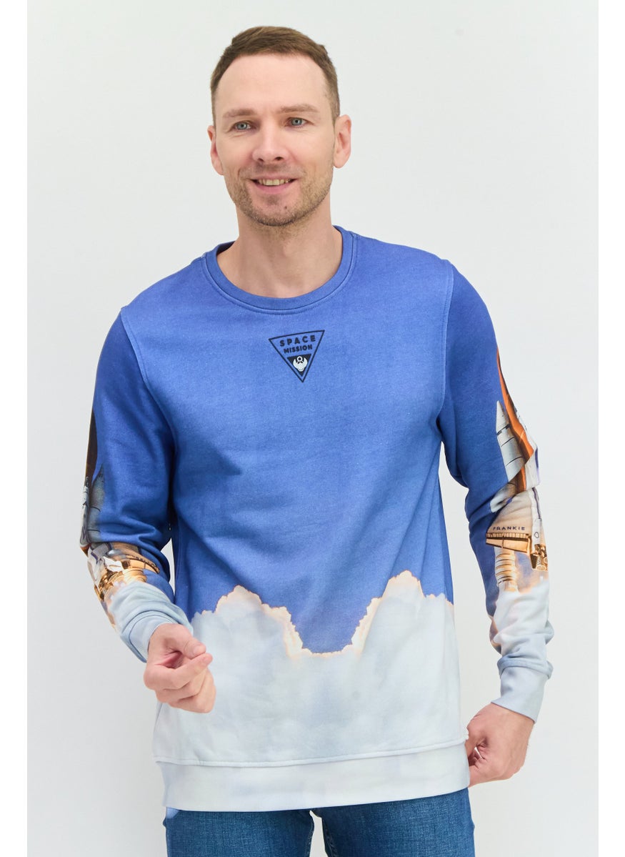 frankie morello Men Crew Neck Printed Pull Over Sweatshirts, Blue Combo  - Image 1
