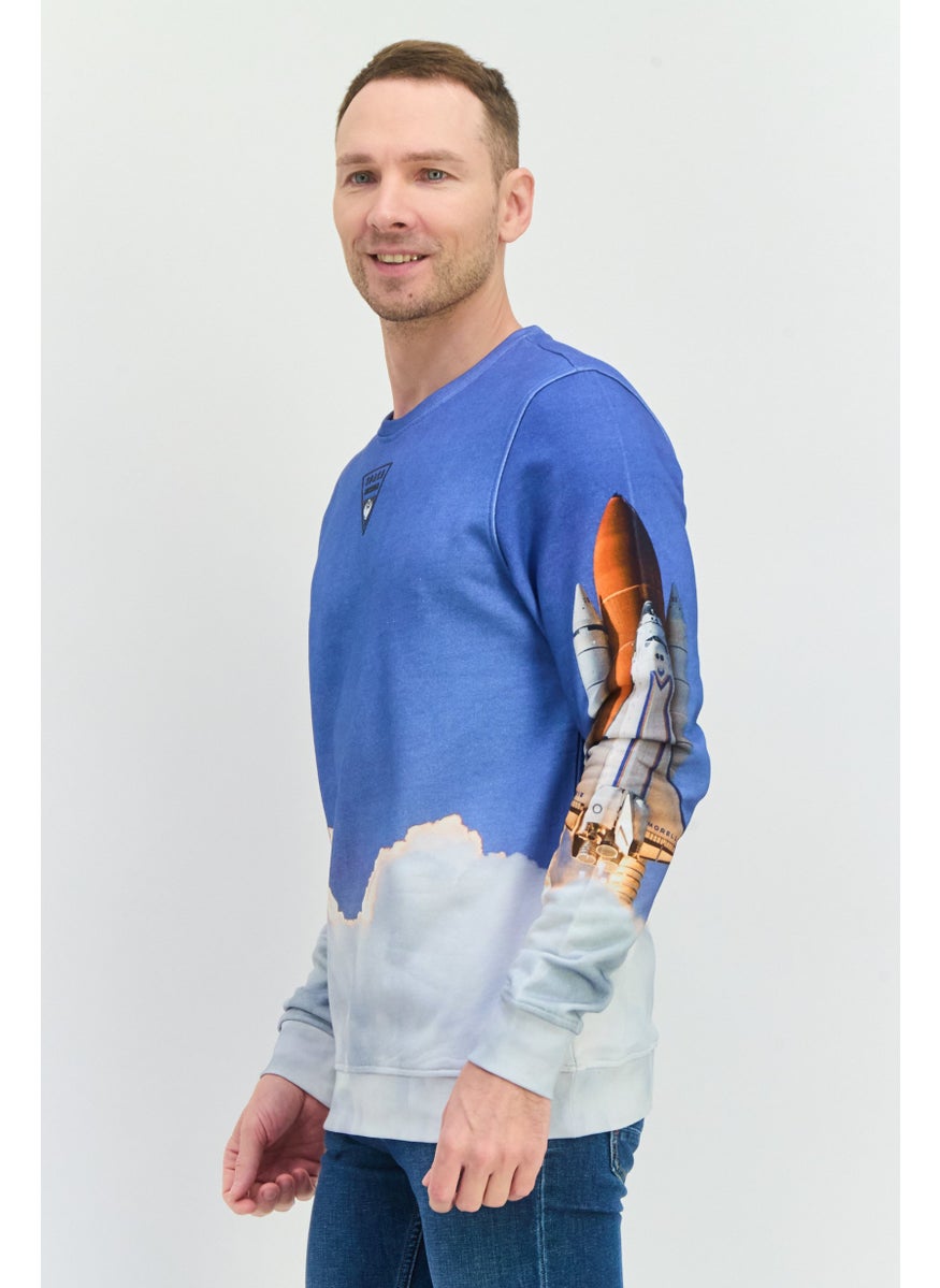 frankie morello Men Crew Neck Printed Pull Over Sweatshirts, Blue Combo  - Image 2