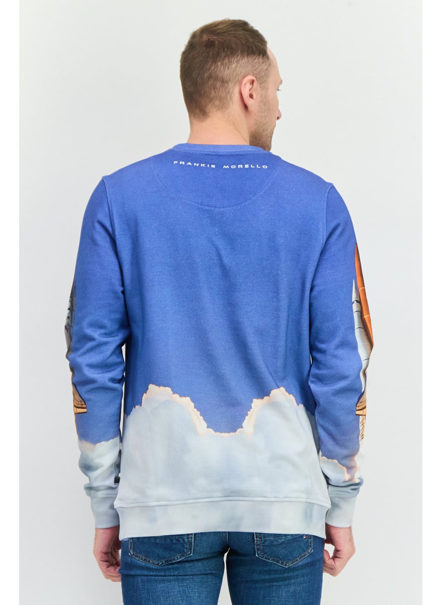 frankie morello Men Crew Neck Printed Pull Over Sweatshirts, Blue Combo  - Image 4