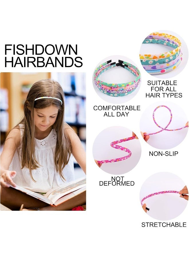 Fishdown Headbands for Girls 12Pcs Thin Head Bands for Kids Children Hairbands for Toddler Floral Cloth Fabric Covered Headband Birthday Party Favors - Image 3