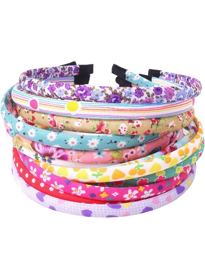 Fishdown Headbands for Girls 12Pcs Thin Head Bands for Kids Children Hairbands for Toddler Floral Cloth Fabric Covered Headband Birthday Party Favors - Image 1