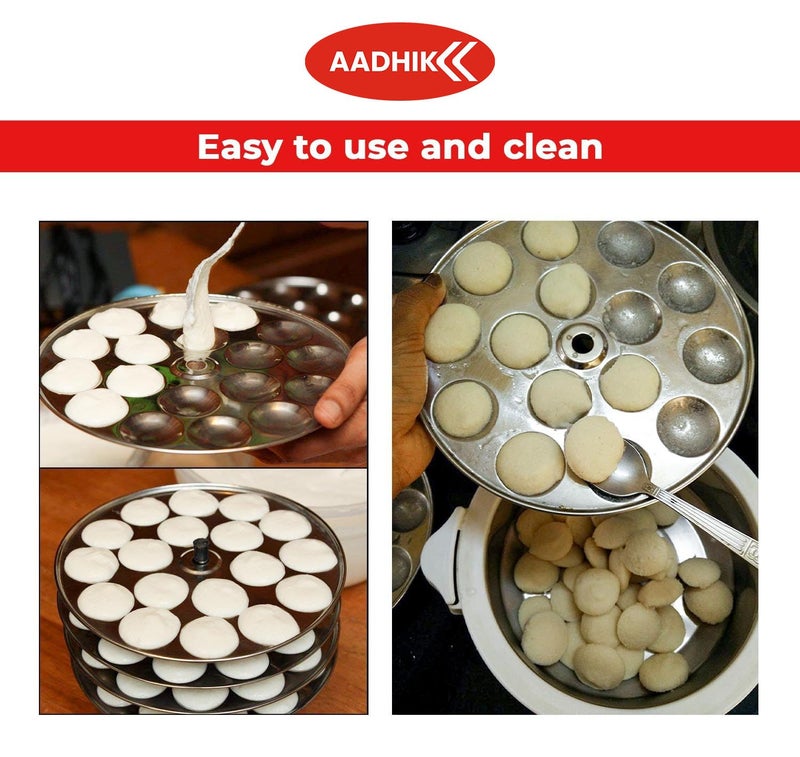 AADHIK 5-Star Stainless Steel Mini Idli Plates Set of 3 | Mini Idli Maker Stand with 54 Idli Cavities | Polished Idli Stand with Center Rod & Handle for Idli Cooker Steamer | Traditional South Indian Cookware - Image 5
