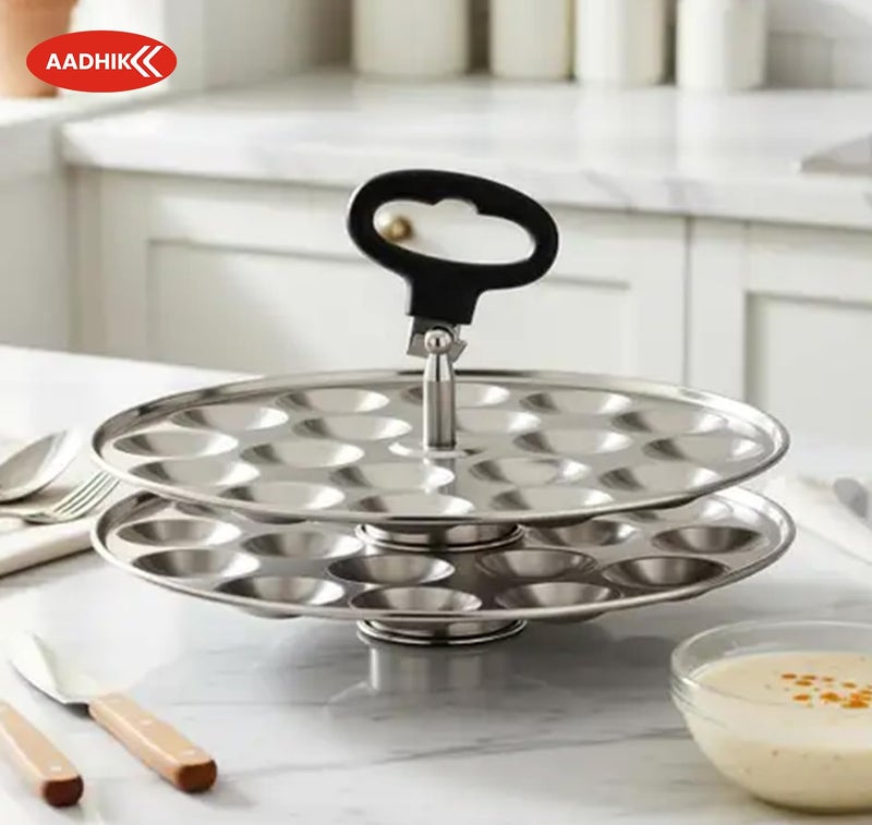 AADHIK 5-Star Stainless Steel Mini Idli Plates Set of 3 | Mini Idli Maker Stand with 54 Idli Cavities | Polished Idli Stand with Center Rod & Handle for Idli Cooker Steamer | Traditional South Indian Cookware - Image 3