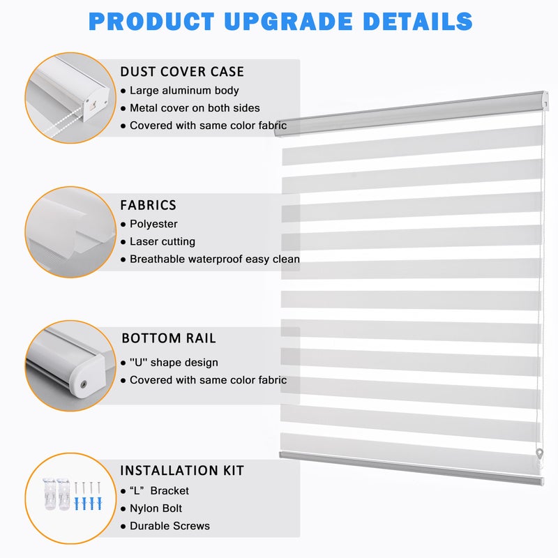 JIANGPIN TEXTILE Custom Cut to Size Zebra Blinds for Windows Dual Layer Roller Light Filtering Privacy Free-Stop Sheer Shades Light Control for Day and Night(19" W X 72" H, White) - Image 4