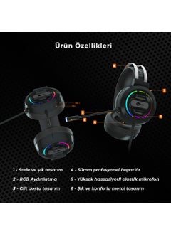 lecoo Lenovo HT401 On-Ear USB2.0 RGB LED Backlight Wired Gaming Headset Black  - Image 5