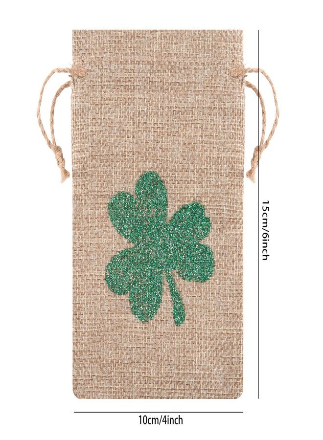 Whaline 24pc St. Patrick's Day Party Favor Bags - Green Linen Drawstring Gift Bags - 4x6 Inch Shamrock Pattern - Perfect for Irish Party, Wedding, Birthday - Image 2