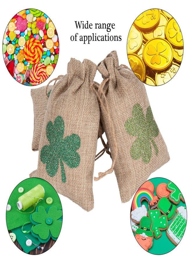 Whaline 24pc St. Patrick's Day Party Favor Bags - Green Linen Drawstring Gift Bags - 4x6 Inch Shamrock Pattern - Perfect for Irish Party, Wedding, Birthday - Image 4