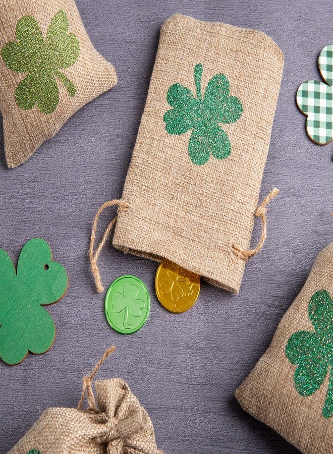 Whaline 24pc St. Patrick's Day Party Favor Bags - Green Linen Drawstring Gift Bags - 4x6 Inch Shamrock Pattern - Perfect for Irish Party, Wedding, Birthday - Image 5