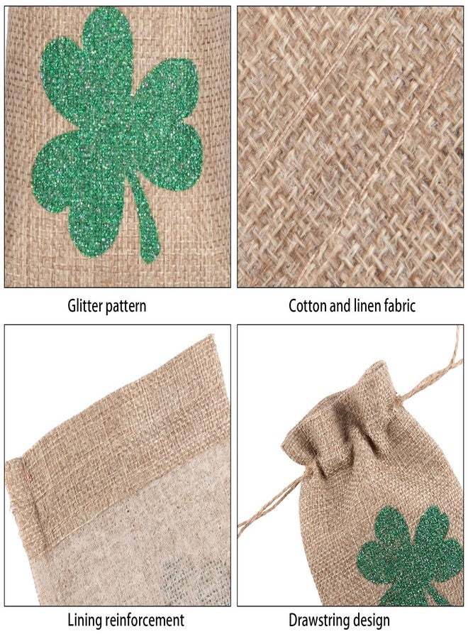 Whaline 24pc St. Patrick's Day Party Favor Bags - Green Linen Drawstring Gift Bags - 4x6 Inch Shamrock Pattern - Perfect for Irish Party, Wedding, Birthday - Image 3
