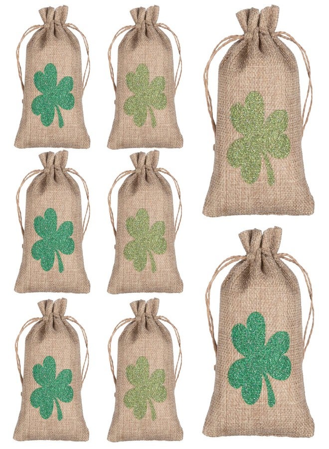 Whaline 24pc St. Patrick's Day Party Favor Bags - Green Linen Drawstring Gift Bags - 4x6 Inch Shamrock Pattern - Perfect for Irish Party, Wedding, Birthday - Image 1