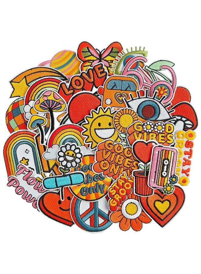 RF-patch 32Pcs Hippie Iron on Patches, Embroidered Girls Iron on/Sew on Patch for Clothes, Hats, Jeans, Dress, Backpacks - Image 1