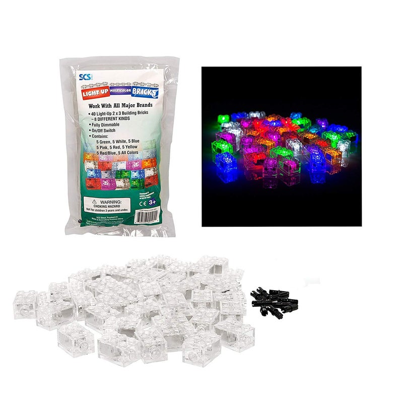 SCS Direct Light Up Building Bricks  Set of 40 Blocks w OnOff Switch  Brightness Dim Ability  8 Compatible Tight Fit w All Major Brands  STEM Learning Toy Kids Easter Basket Stuffer Gift - Image 2