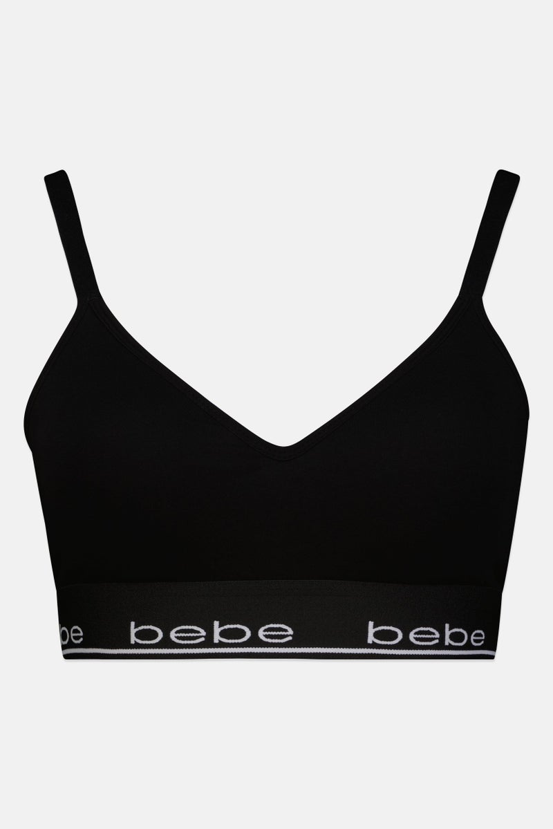 bebe Women Brand Logo Padded Bralette, Black - Image 1
