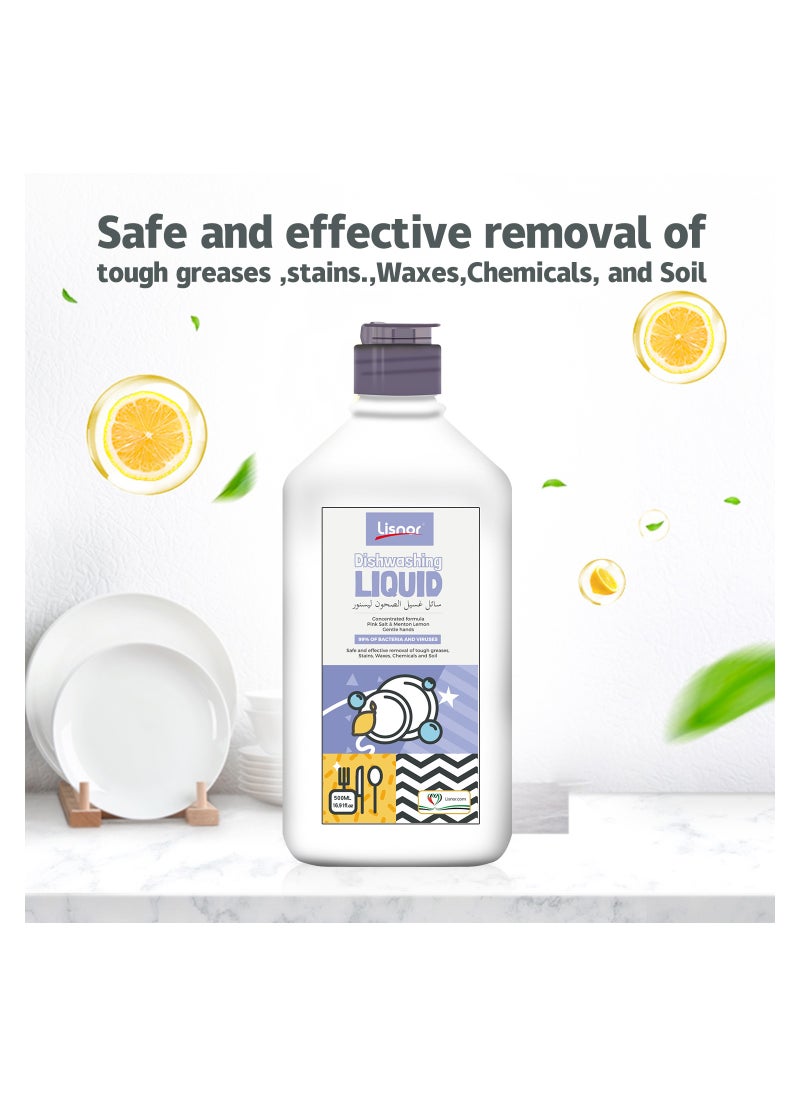 Lisnor - Lemon Dishwashing Liquid 500ML( 21% active ingredients) - Image 1