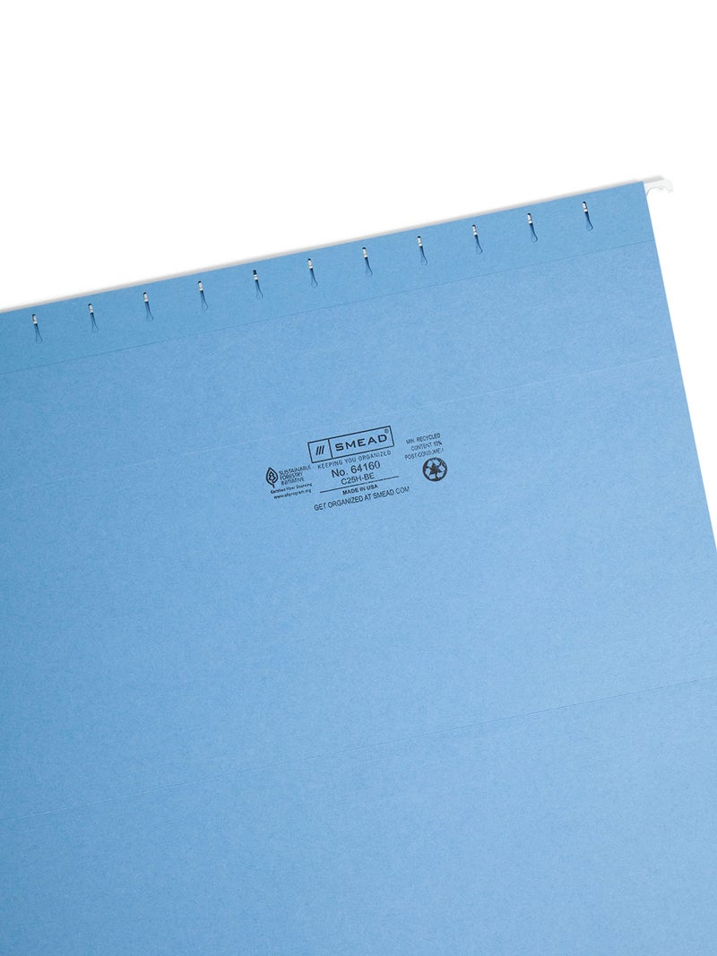 Smead Hanging File Folder with Tab, 1/5-Cut Adjustable Tab, Legal Size, Blue, 25 per Box (64160) - Image 3