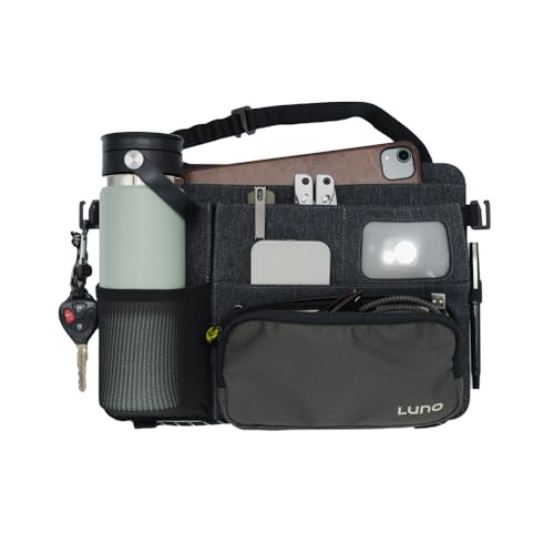Luno Backseat Car Organizers Travel Organizer for Road Trip Essentials wiPad Holder SnapOn Pouch Bottle Slot GHooks for Road Trip Camping Seat Protector Organizer Fits All SUVs Cars - Image 1