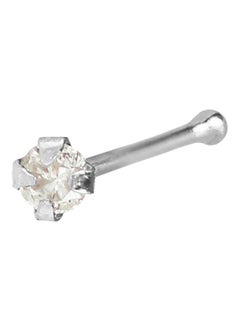 NIBEMINENT 14K White Gold Genuine Diamond 1.5mm Eye Clear Bone Nose Stud  - Image 1