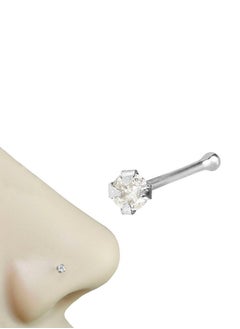 NIBEMINENT 14K White Gold Genuine Diamond 1.5mm Eye Clear Bone Nose Stud  - Image 2