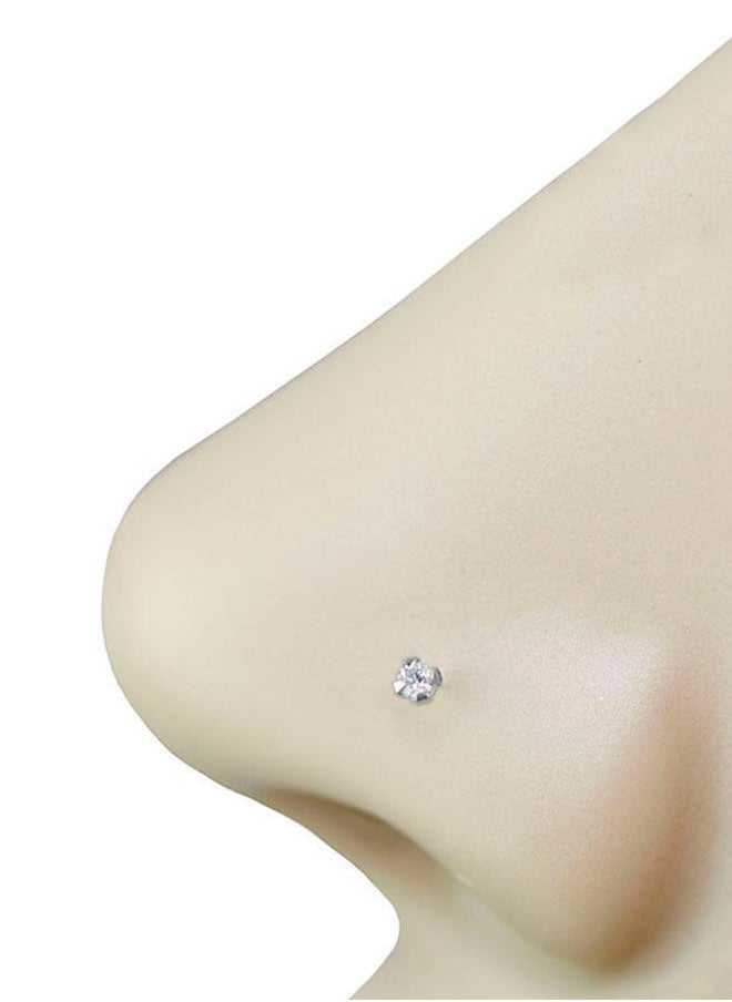 NIBEMINENT - 14K White Gold Genuine Diamond 1.5mm Eye Clear Bone Nose Stud - Image 1