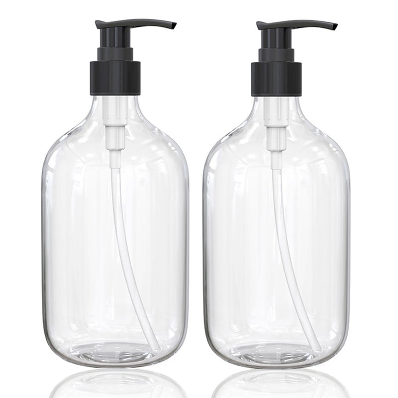 BallHull 17 Ounce Clear Plastic Pump Bottle Dispenser, Refillable Empty Bottle Container with Pump for Essential Oil Soap Lotion Shampoo, 2 Pcs - Image 1