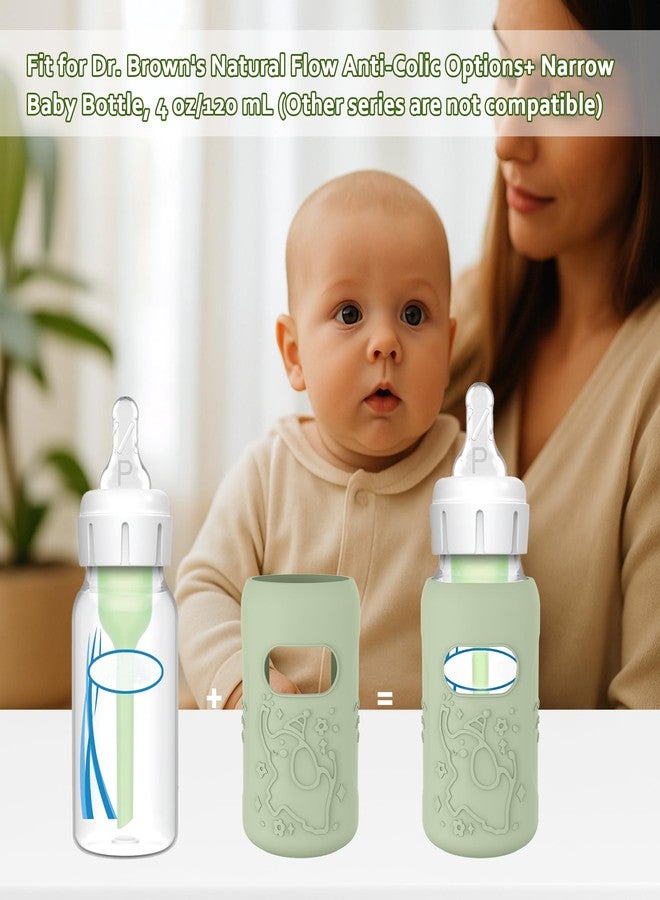 KingKam 4 Pack Silicone Sleeves for Dr. Brown's Glass Baby Bottles, Anti Breakage Baby Bottle Sleeves Holder, Compatible with Dr. Brown's Newborn Narrow Glass Baby Bottles 4oz - Image 2