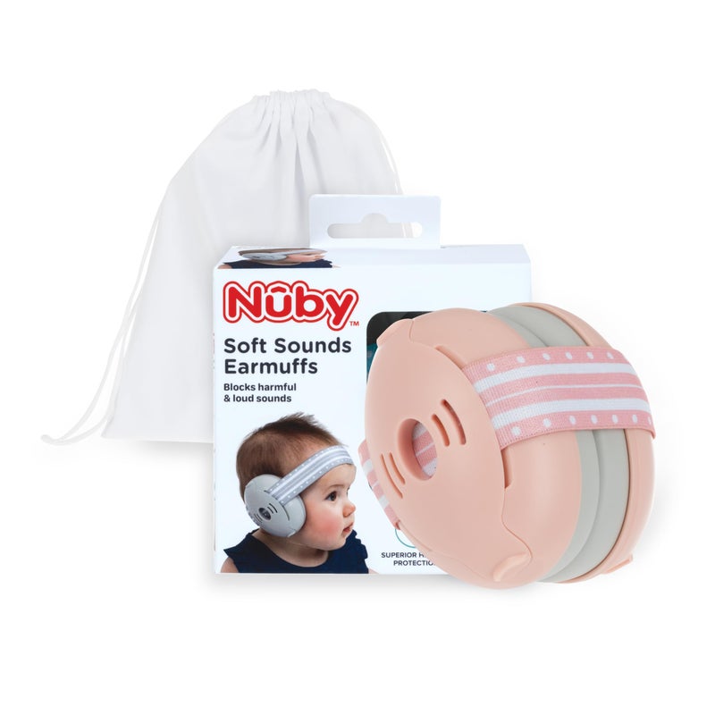 Nuby Soft Sounds Earmuffs - Adjustable Baby Earmuffs - Baby Essentials for Travel - Pink - Image 1
