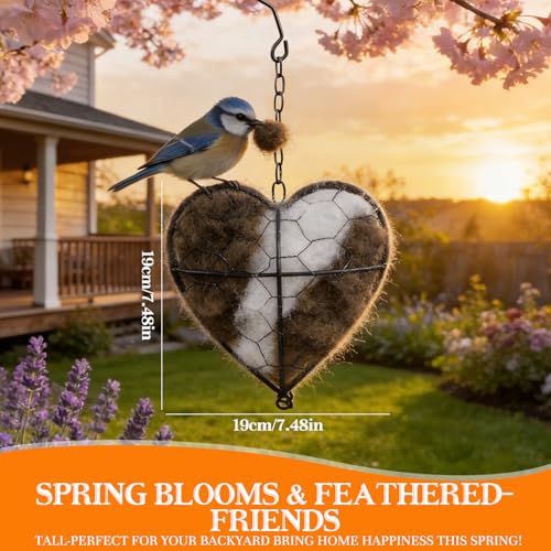 Lucift Handmade Alpaca Fiber Bird Nesting Heart, Birds Nests Material Holder, Winter Tree Shelter for Wild Bird, Hummingbird Houses Nest Boxes Gifts for Outside Garden Art Birdhouse, Birds Lovers - Image 2